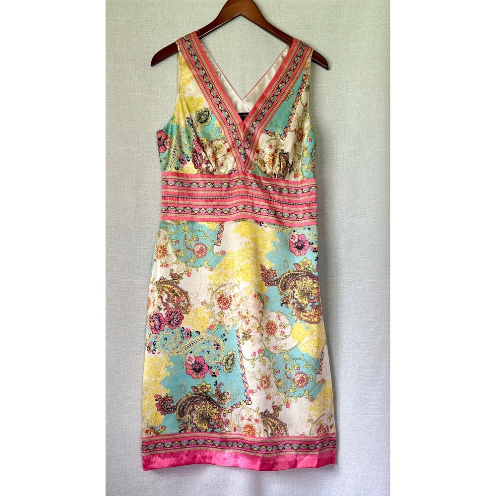Nicole Miller Y2K 100% Silk Paisley Floral V-Neck Sheath Dress 10 Garden Wedding - Picture 3 of 10